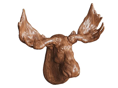 Wooden Moose Head Wall Decor With Natural Texture For Home Decoration 3d model