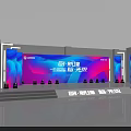 Modern Event Stage With Purple Blue Lighting Large Screen And Intelligence Logo 3d model