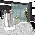 Elegant Bridal Shop Interior Design With Wedding Dress Racks Fitting Area And Marble Floor