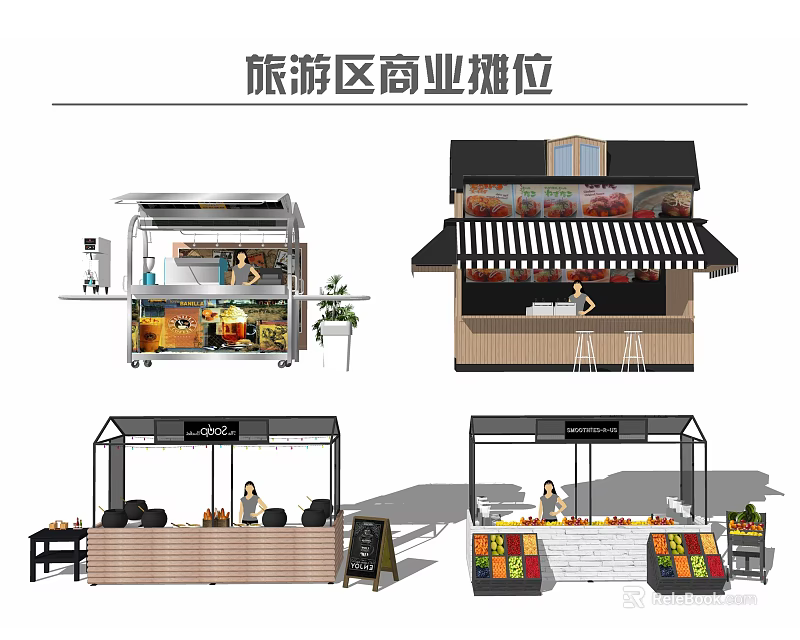 Tourist Area Commercial Stalls Design With Various Structures And Displays 3d model 