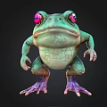 Vibrant Green Frog with Red Eyes Purple Feet and Textured Skin 3D Render