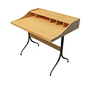 Wooden Side Table With Tilted Top And Storage Compartments Black Metal Legs Modern Design