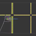Modern Entrance Gate With Tree-Patterned Wall And Dark Stone Wall Near High-Rise Buildings With People Walking