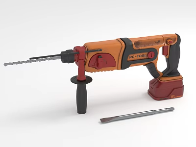 Orange And Black Rotary Hammer Drill With Drill Bit And Chisel Professional Power Equipment 3d model