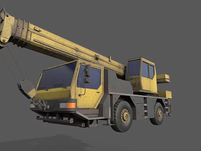 Yellow Crane Truck With Long Boom Cab And Large Tires For Construction Use 3d model