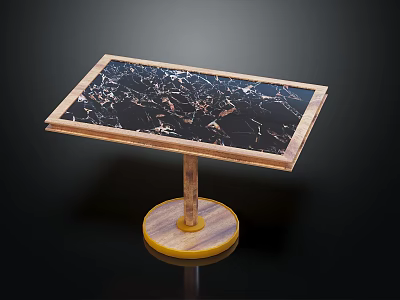 Dining Table with Black Marble Tabletop Golden Veins Wooden Frame and Round Base 3d model
