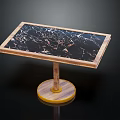 Dining Table with Black Marble Tabletop Golden Veins Wooden Frame and Round Base