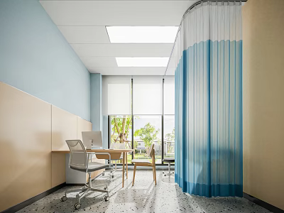 Modern Hospital Outpatient Clinic Interior With Desk Chair Curtain And Windows 3d model