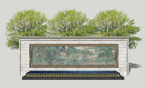 New Chinese style landscape wall landscape painting landscape wall 3d model