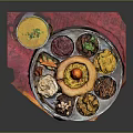 Authentic Indian Thali Platter Featuring Assorted Curries Rice Dal Vegetables And Pickles