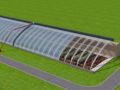 Modern Industrial Factory With Curved Glass Roof Green Grass And Gray Road Surroundings 3d model