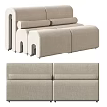 Modern Beige Fabric Two Seater Sofa With Modular Sections And Soft Backrest Design 3d model