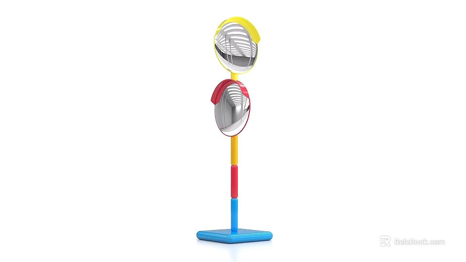 Colorful Standing Photo Spot With Double Round Silver Mirrors And Blue Base 3d model 