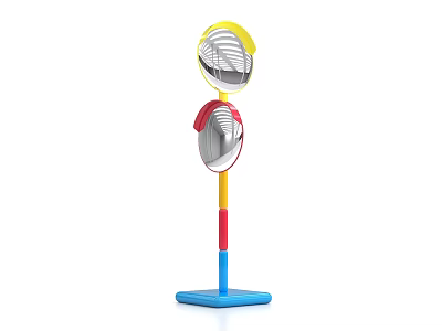 Colorful Standing Photo Spot With Double Round Silver Mirrors And Blue Base 3d model