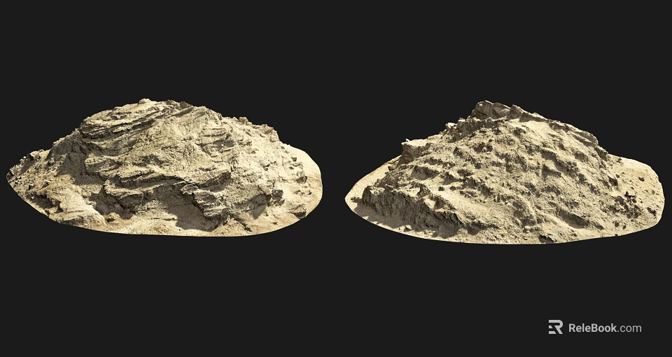 Natural Stone and Wood Material Samples with Rough Surface Texture Against Black Background 3d model