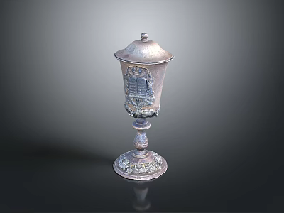 Intricate Silver Sculptural Carving With Decorative Lid And Ornate Pedestal Base 3d model