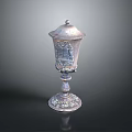 Intricate Silver Sculptural Carving With Decorative Lid And Ornate Pedestal Base