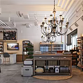 Dessert Shop Modern Interior Design With Bar Counter Stools Wooden Shelves Chandelier And Plants