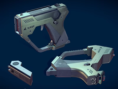 Disassembled WASP Pistol Weapon With Detailed Mechanical Parts And Components 3d model