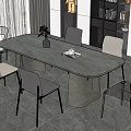 Elegant Modern Dining Table Set with Rectangular Top and Upholstered Chairs in Bright Room 3d model