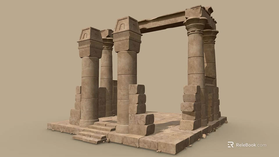Ancient Egyptian Garden Landscape With Tall Stone Pillars And Carved Architectural Details 3d model 