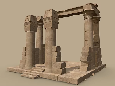 Ancient Egyptian Garden Landscape With Tall Stone Pillars And Carved Architectural Details 3d model