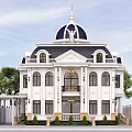 Elegant White Exterior Detached Villa With Black Roof Dome Statue And Balcony