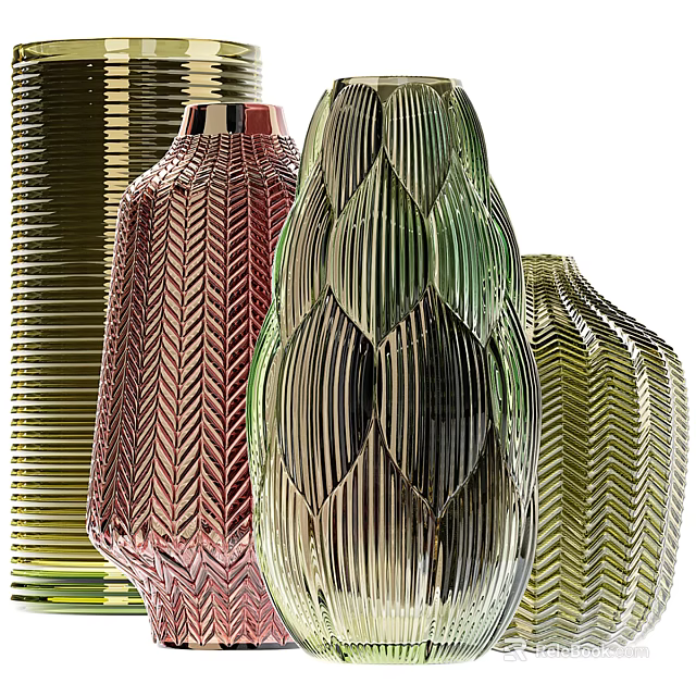 Colorful Modern Glass Vases With Geometric Patterns And Textured Surfaces For Home Decor 3d model 
