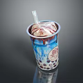 Refreshing Bubble Tea Cup With Boba Pearls Ice Cream And Chocolate Drizzle