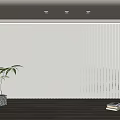 White Venetian Blinds In Bright Window With Potted Plant Floor Lamp And Wooden Floor Interior