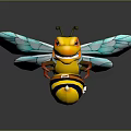 Cartoon Bee With Yellow And Black Striped Body Blue Wings Smiling Face And Red Eyes