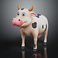Cute Cartoon Cow Character With Brown Horns Black White Spots Pink Nose And Blue Eyes