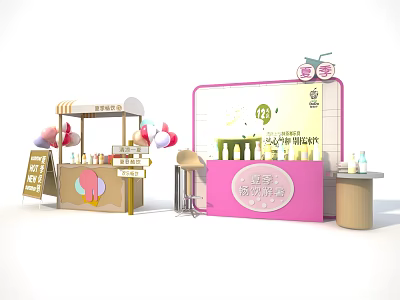Pink Mixue Bingcheng Ice Cream Stand With Menu Board And Ice Cream Models 3d model