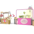 Pink Mixue Bingcheng Ice Cream Stand With Menu Board And Ice Cream Models