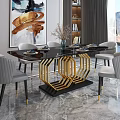 Elegant Restaurant Interior Design With Black Dining Table Gold Accents Gray Chairs And City View