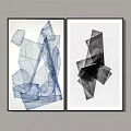 Modern Abstract Wall Art with Black Frames Blue and Black White Design on Gray Background 3d model