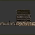 Two Wooden Log Cabins With Gabled Roofs And Wooden Planks Walkway Platform