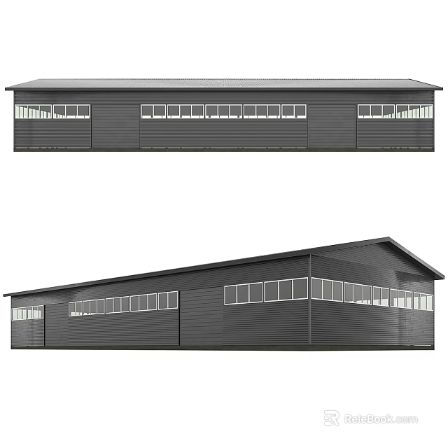 Modern Industrial Factory Building With Large Windows And Flat Roof Structure 3d model 