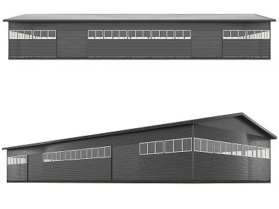 Modern Industrial Factory Building With Large Windows And Flat Roof Structure 3d model