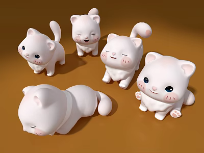 Cute White Cat Decorative Ornament Set With Various Poses For Home Decoration 3d model