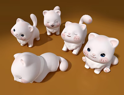 Cute White Cat Decorative Ornament Set With Various Poses For Home Decoration 3d model