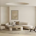 Cozy Modern Living Room With Curved Sofa Coffee Table And Wall Art