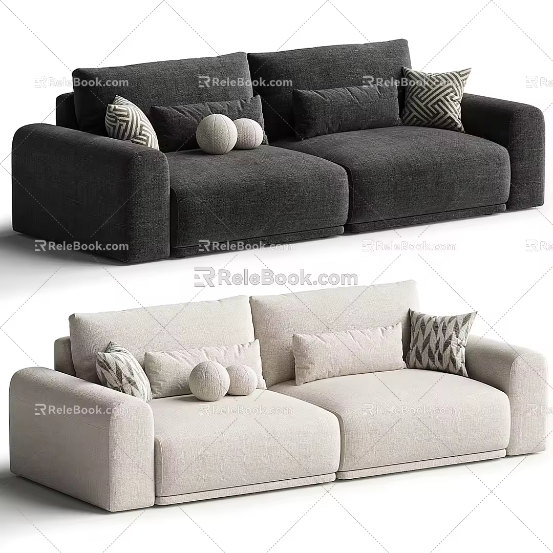 Modern double sofa multiplayer sofa 3d model