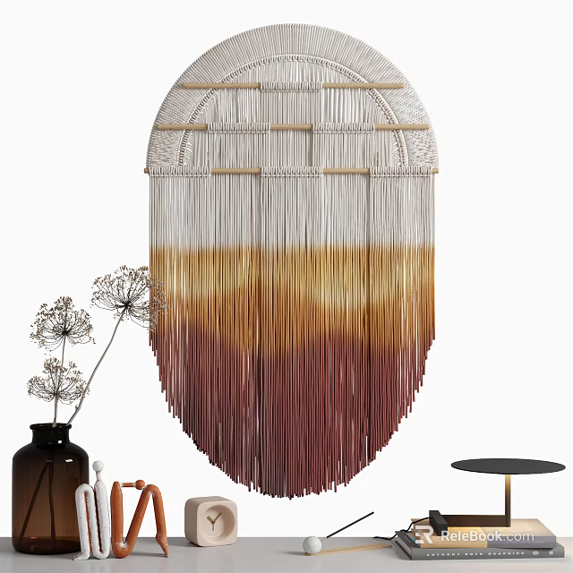 Modern Fringed Circular Wall Decor With Gradient White Yellow Brown Colors For Home Interior 3d model 