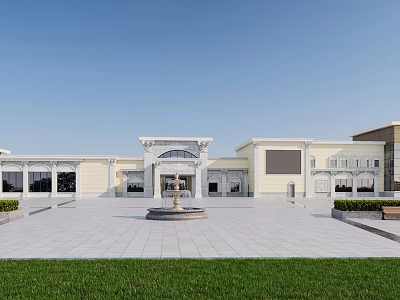 European-style townhouse townhouse townhouse Roman column fountain outdoor lounge chair carved arched window 3d model