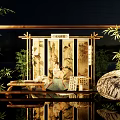 Chinese Style Photo Check-in Spot with Bamboo Lanterns Traditional Screen and Ink Paintings