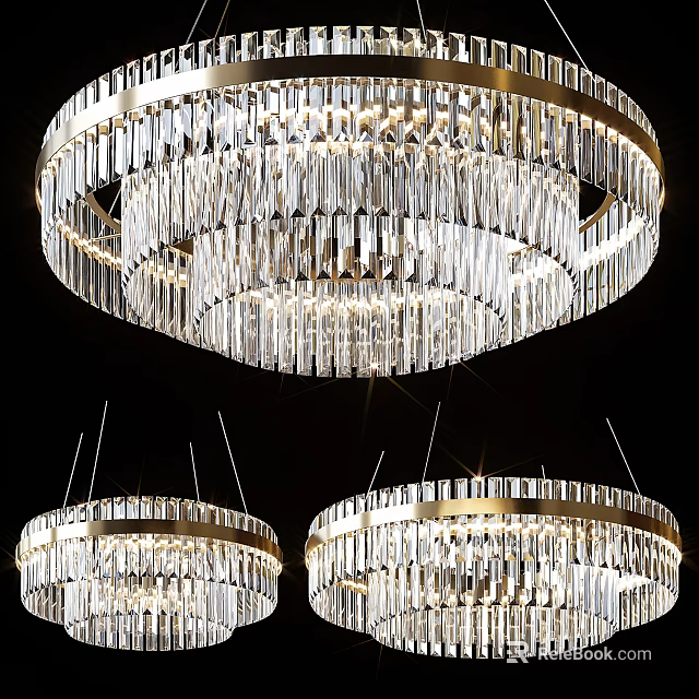 Modern Crystal Chandeliers With Circular Gold Frame And Sparkling Design 3d model