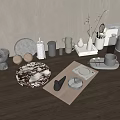 Modern Decorative Ornament Set On Wooden Table With Ceramic Metal Vase Tray And Bowls