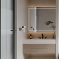 Modern Bathroom Interior Design With Vanity Toilet Shower Area Mirror Cabinets And Plants
