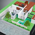 Cartoon Scene Featuring 3D House Model With Green Lawn Trees And White Open Architecture